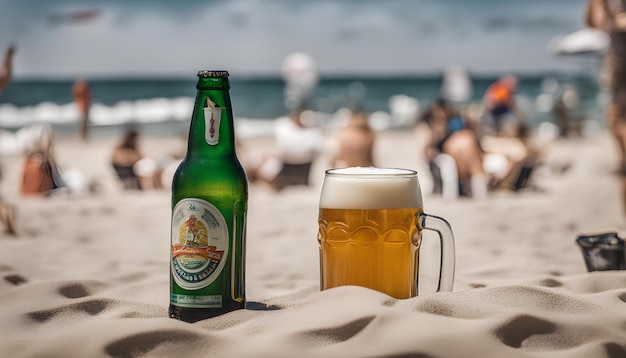 a bottle of beer next to a full glass of beer