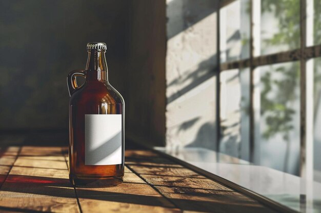 Photo a bottle of beer sitting on top of a wooden table