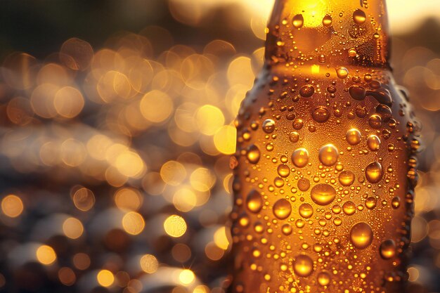 Photo a bottle of beer that has water drops on it