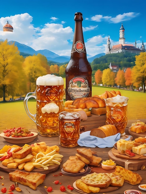 A bottle of beer with a bottle of beer and a bottle of beer Oktoberfest AI Generated