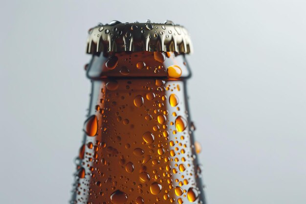 Bottle of beer with drops isolated on white background