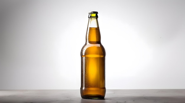 A bottle of beer with a white background.