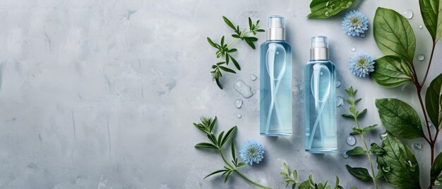 Photo a bottle of blue perfume with a flower in the middle