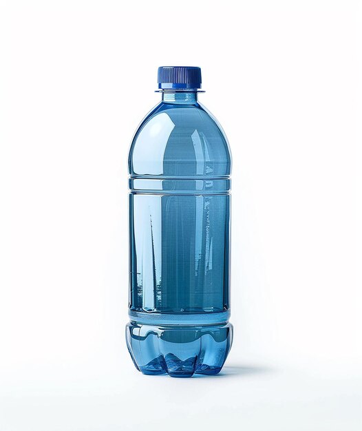 a bottle of blue water with a blue cap