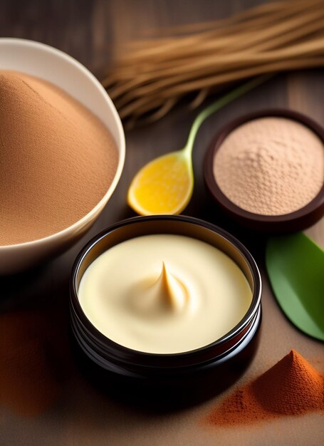 A bottle of body cream with a yellow leaf next to it.