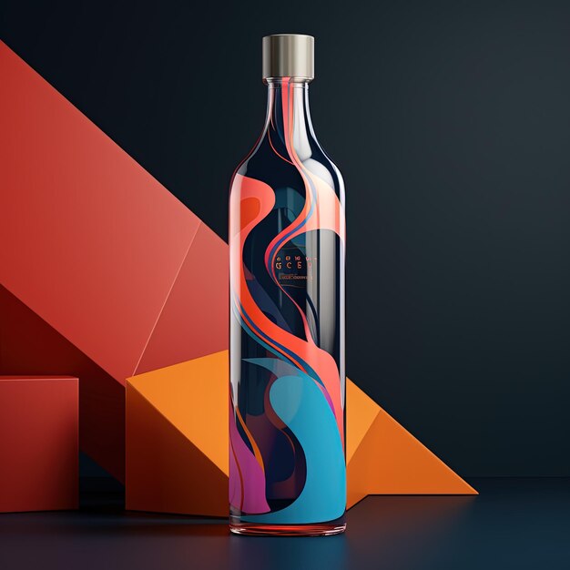 Photo a bottle of the brand lg is next to a red and blue geometric design