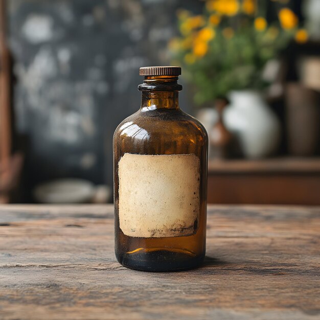 Photo a bottle of the brand name that is on a table