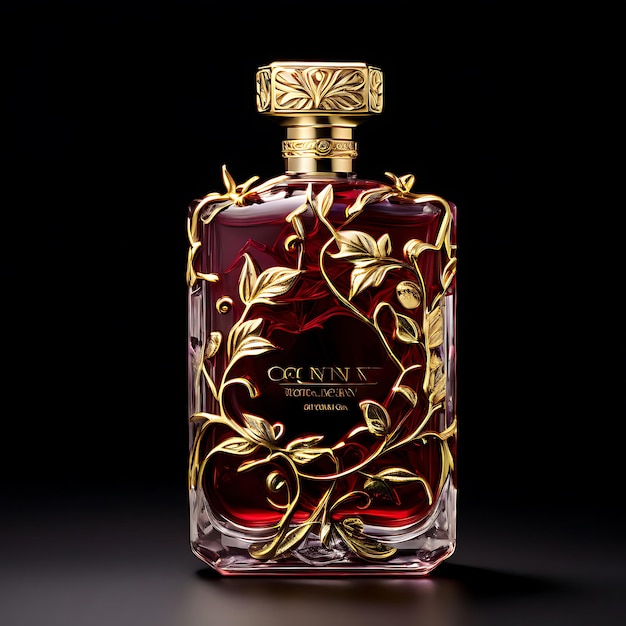 Photo a bottle of brussel perfume with gold leaves on the top