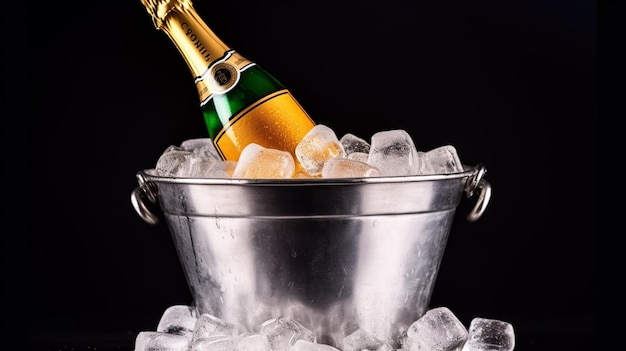 A bottle of champagne in ice bucket