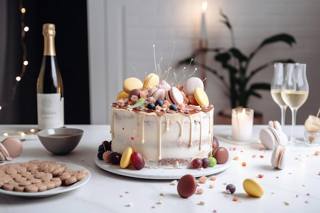 A bottle of champagne with a bottle of champagne in the background