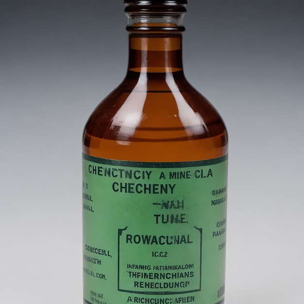 A bottle of the chemical company that is labeled on it