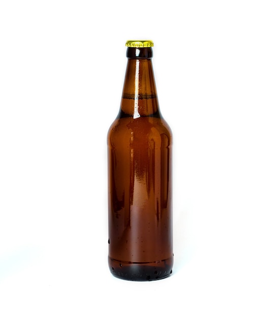 Bottle of dark beer on white