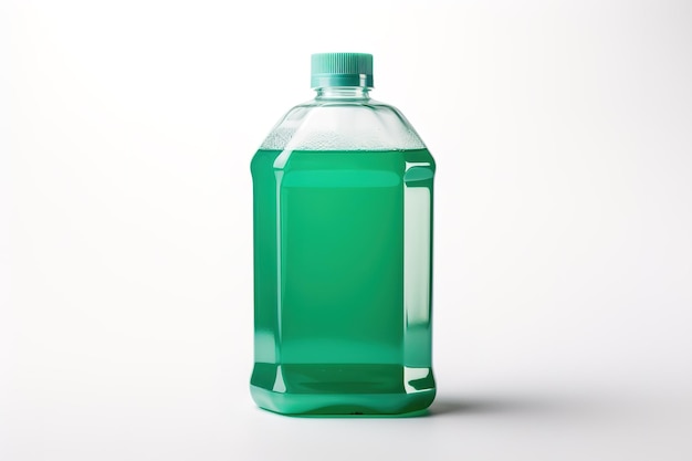 A Bottle of Emerald Liquid on a White Background on a Clear PNG or White Background