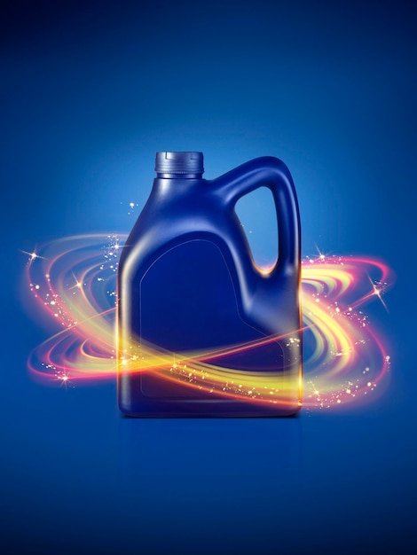 Bottle engine oil on a blue background