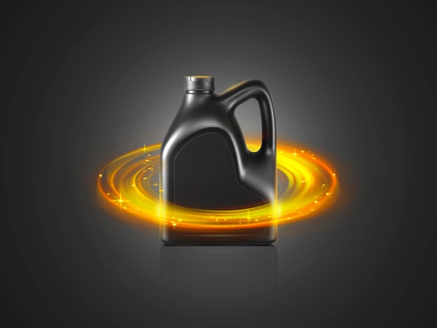 Bottle of engine oil on grey background