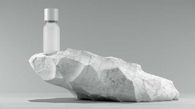 Bottle of essential massage oil on stone  beauty treatment minimal white design packaging mock up d ...