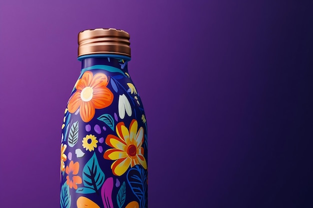 Photo a bottle of flowers with a floral design on the top