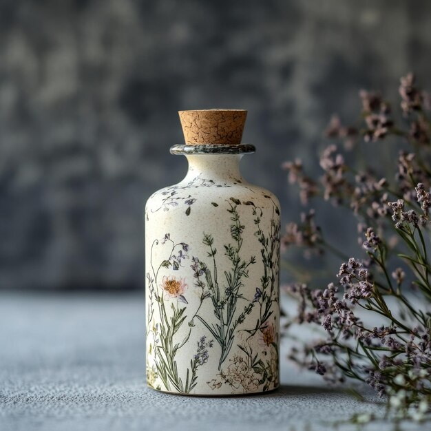 Photo a bottle of flowers with a label that says  daisy  on it