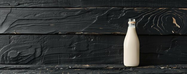 Bottle of fresh milk on a black wooden background with the texture of the wood enhancing the creamy