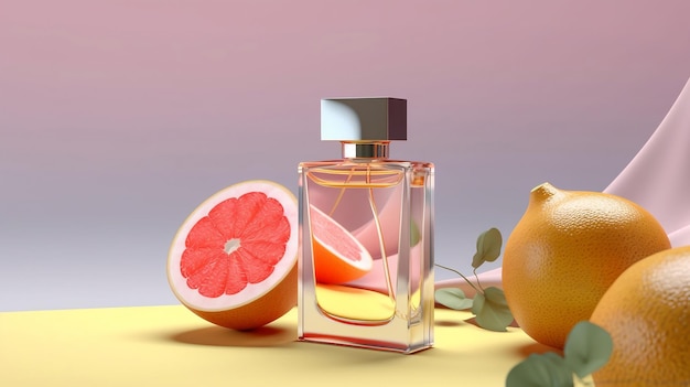 A bottle of fruity perfume mock up with lemons