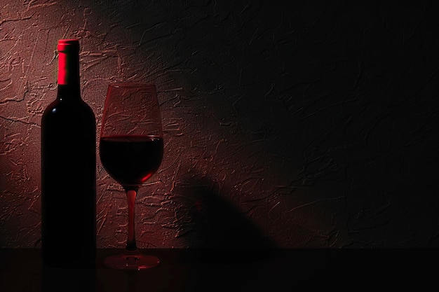 Bottle and glass of wine on black background silhouette