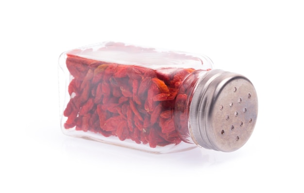 bottle of Goji Wolfberries isolated on white background