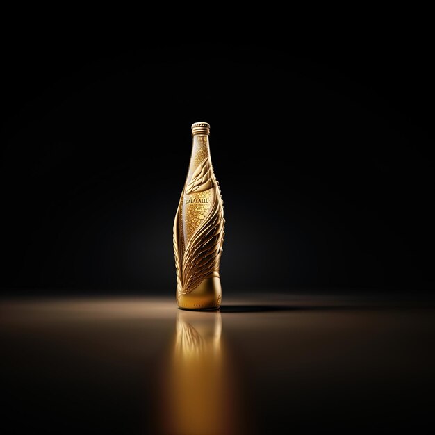 Photo a bottle of gold beer is on a black background