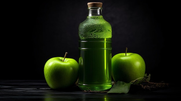 a bottle of green olive oil next to a bottle of olive oil