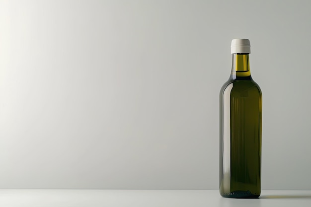 Photo a bottle of green olive oil sits on a white background