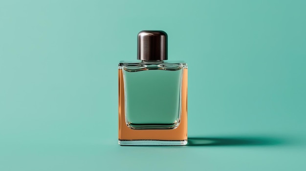 A bottle of green perfume with a green label that says'perfume'on it