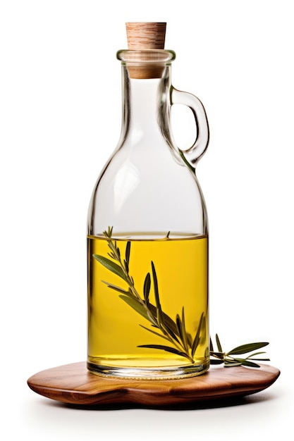 Bottle of handmade olive oil with tarragon on a white background