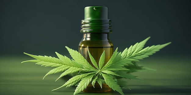 A bottle of Hemp oil with a green leaf on it