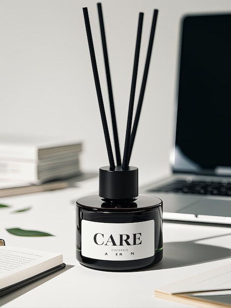 A bottle of highend aromatherapy in the office scene