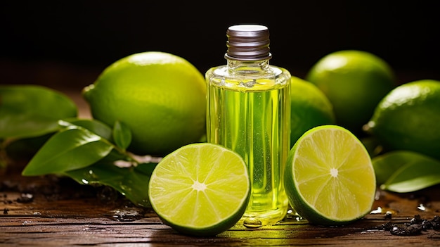 bottle jar of lime essential oil extractai