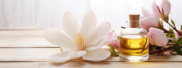 bottle jar with magnolia essential oil extract