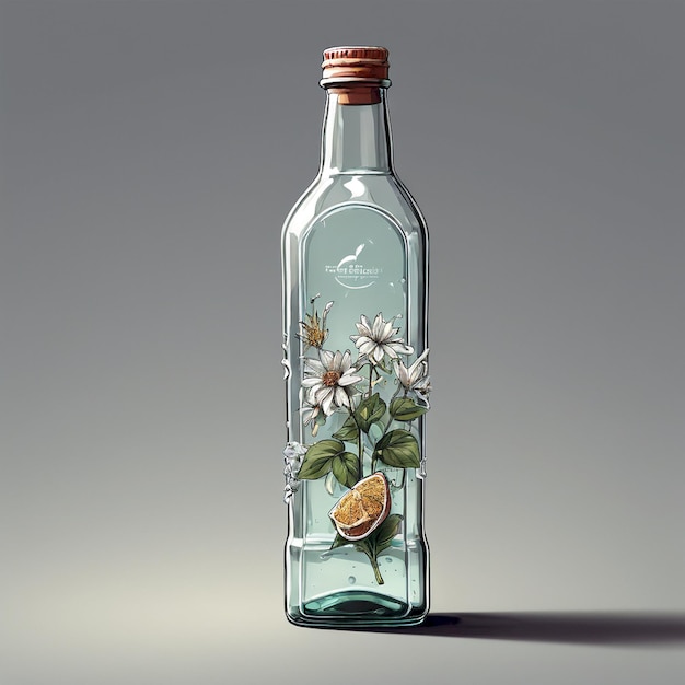 a bottle of lemonade with flowers and leaves on the label