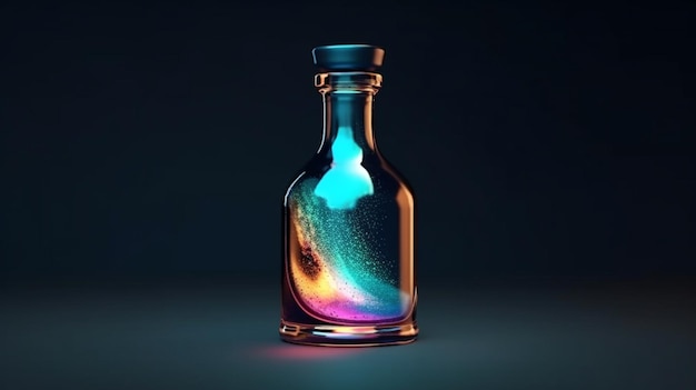 bottle of liquid with a colorful rainbow on the bottom