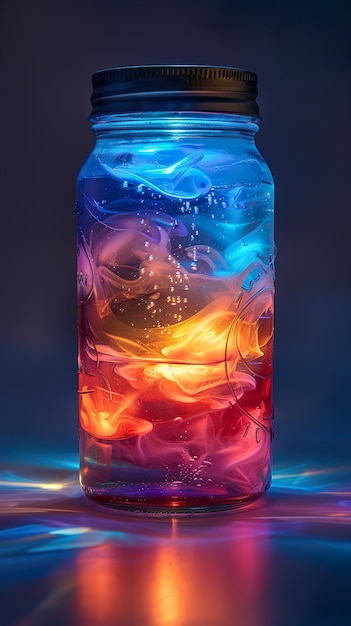 a bottle of liquid with the colors of the rainbow