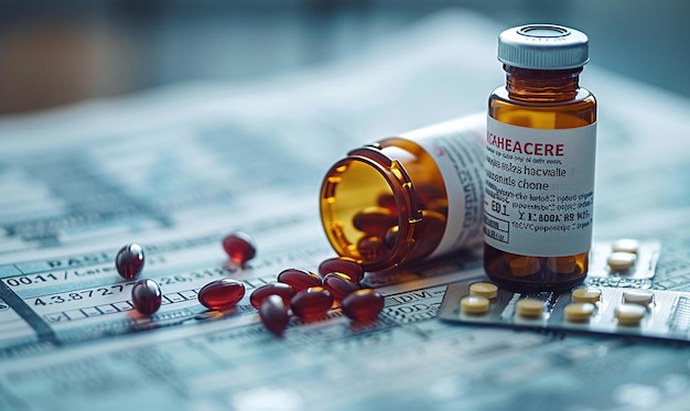 a bottle of medicine with a pill bottle next to it