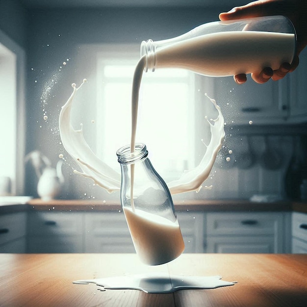 Photo a bottle of milk being poured into a bottle