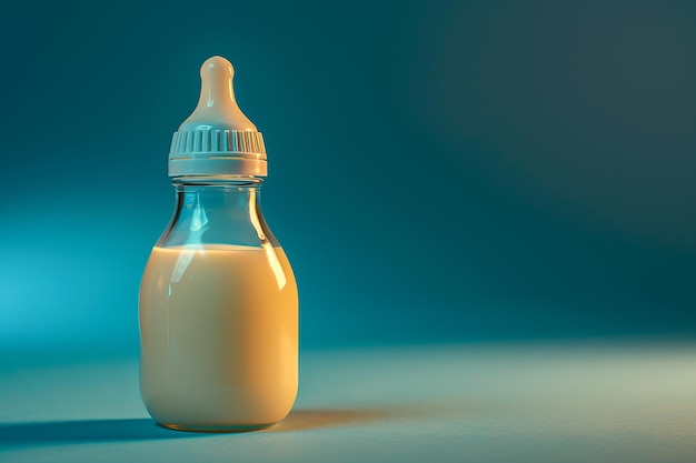 A bottle of milk on a blue background