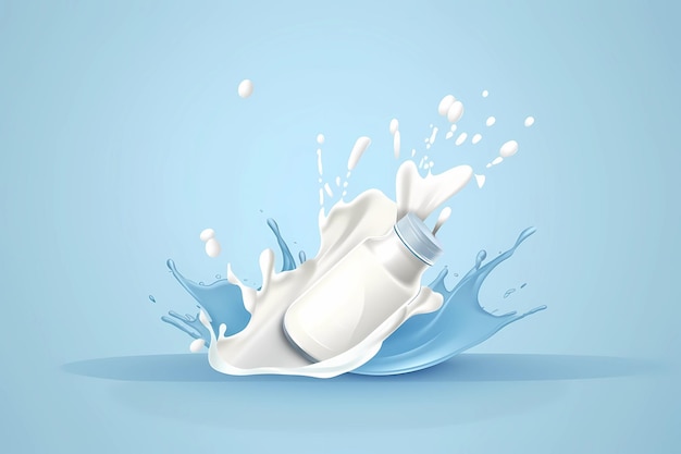 A bottle of milk is splashing in the air