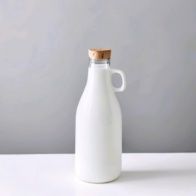 A bottle of milk with a cork in the top