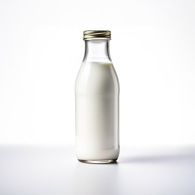 A bottle of milk with a lid on a white background with copy space