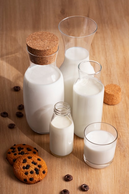 Bottle of milk with sweet cookies