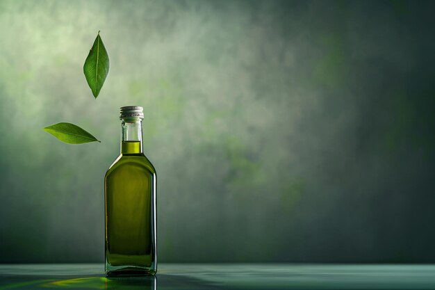 Photo a bottle of oil with leaves