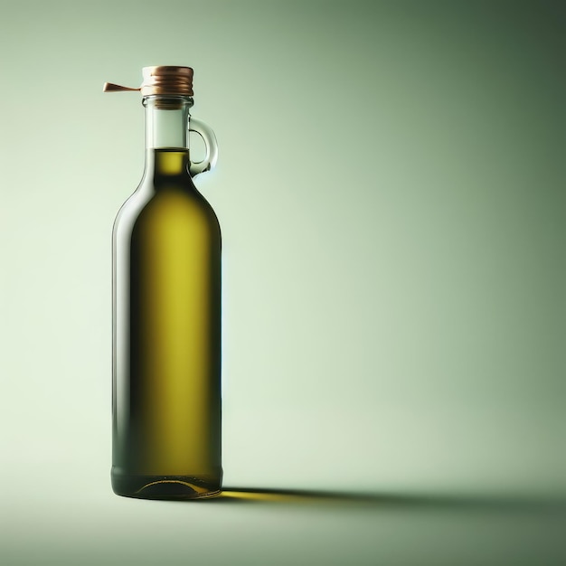 bottle of olive oil isolated on green background