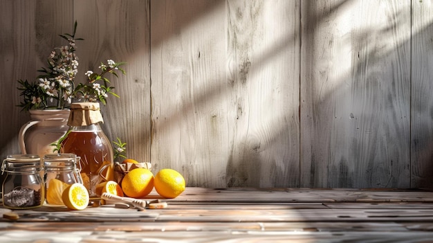 a bottle of oranges and some oranges on a table