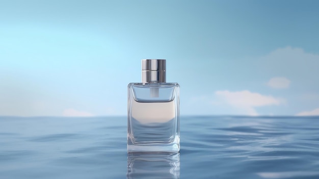 A bottle of perfume mock up with water background