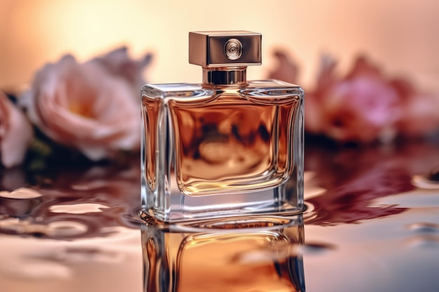 A bottle of perfume on a surface